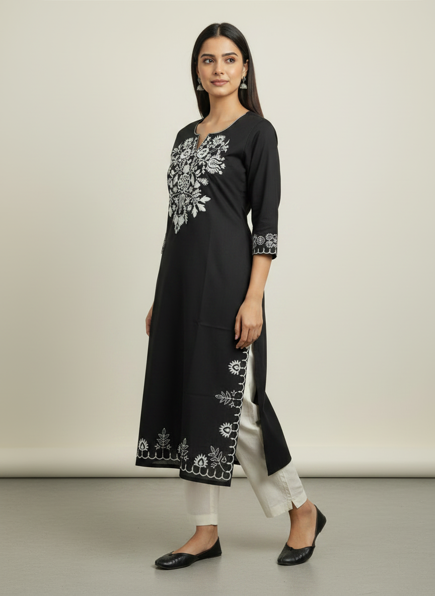 Riva – Noir Embroidered Kurti Set