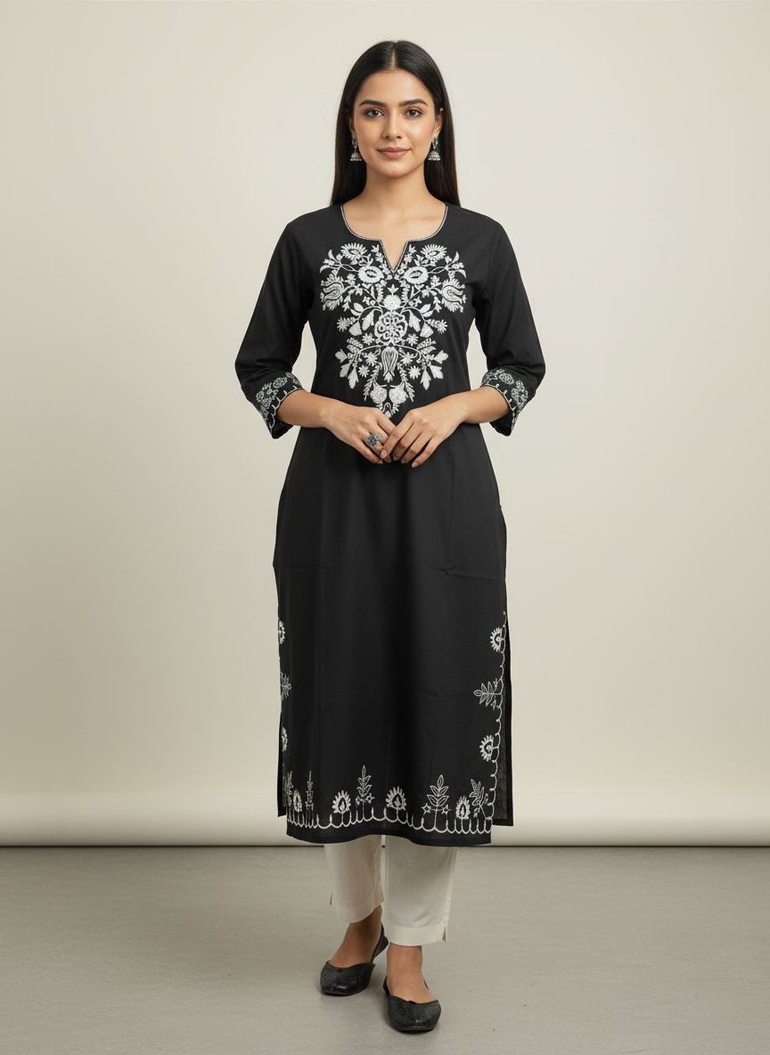 Riva – Noir Embroidered Kurti Set