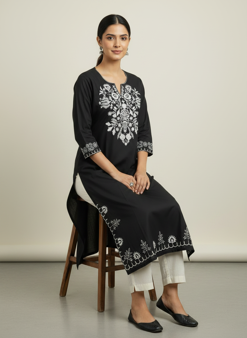 Riva – Noir Embroidered Kurti Set
