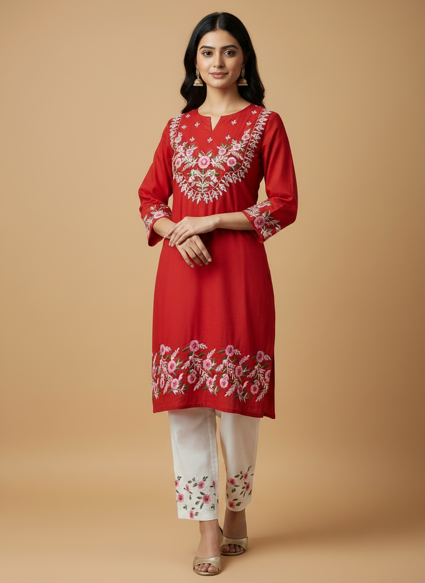 Aarohi - Crimson Festive Kurti Set